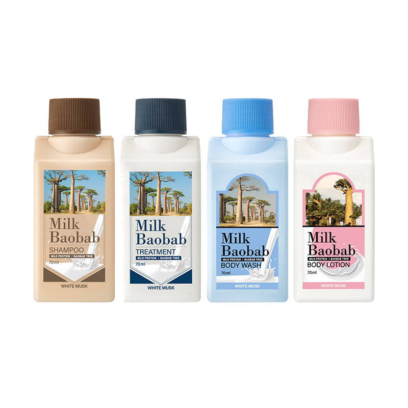 [Milk Baobab] Travel Kit 70mL x 4pcs / White Musk / White Soap / Baby Powder